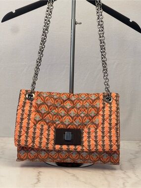 Maliparmi Quilted Orange & Gray Chain-Handle Shoulder Bag